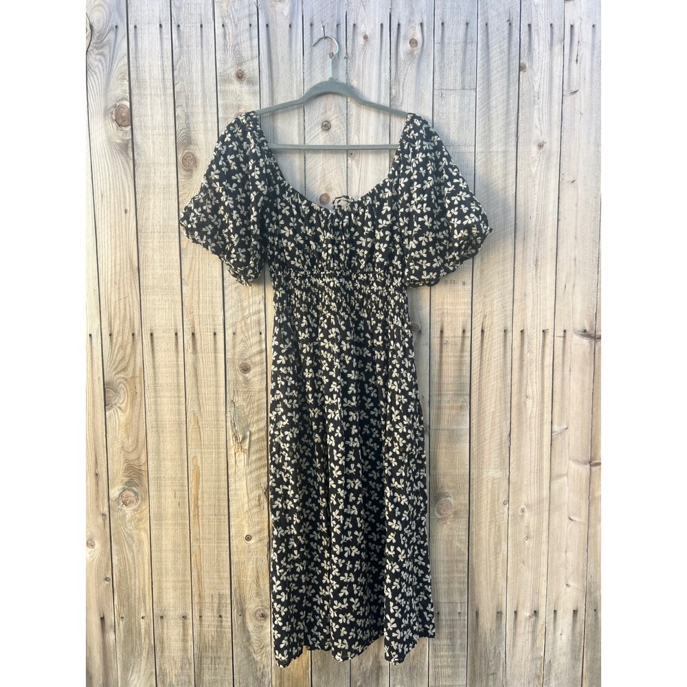 Tory Burch S Black Floral Smocked Midi Dress Butterfly Puff Sleeve Boho Romantic